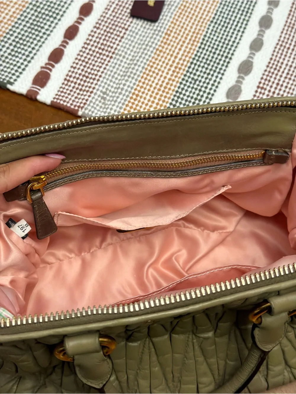 Miu Miu Olive Quilted Matelassé Leather Satchel with Gold Hardware